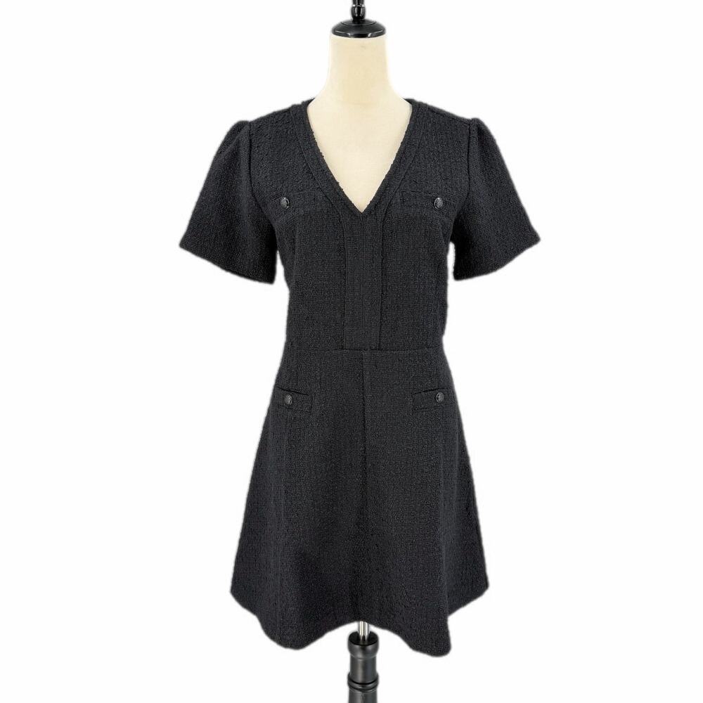 LOFT NEW Black Tweed Pocket Classic Chic Structured Posh Preppy Academia Dress